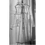 Plastik - Mantel Regenmantel Damen EVA Fashion Type L glasklar transparent Rand: schwarz LAGERWARE